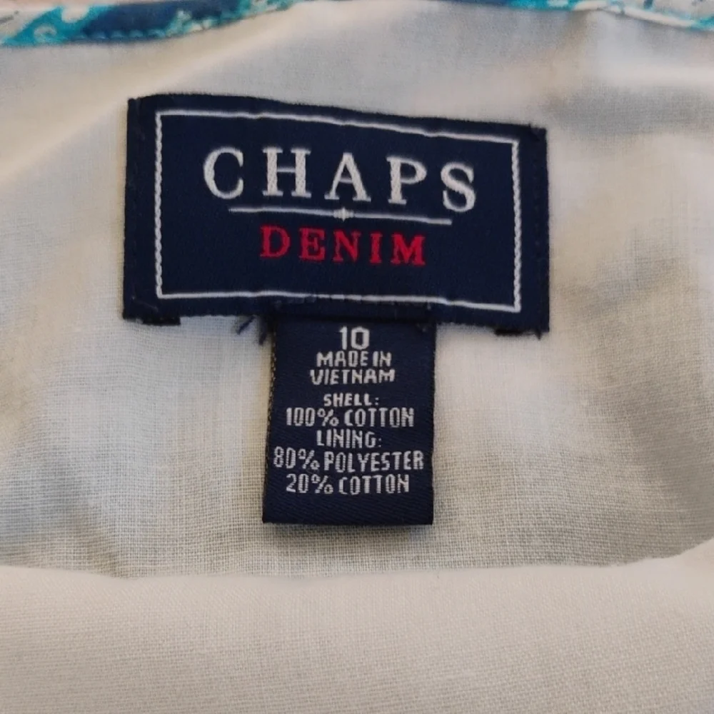 Chaps Teal and Cream Patterned A-Line Skirt